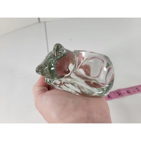 Indiana Glass Heavy Clear Crystal Glass Sleeping Cat Votive Candle Holder - Picture 8 of 10